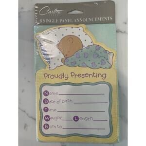 New Sealed VTG Baby Birth Announcements, Cuddly Sleeping Baby Bear W/ Envelopes